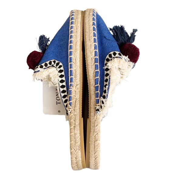Tonivis Soludos Blue CanvasTassle Pom Pom Closed Toe Mule Flats NWT Size 7 - Picture 4 of 6